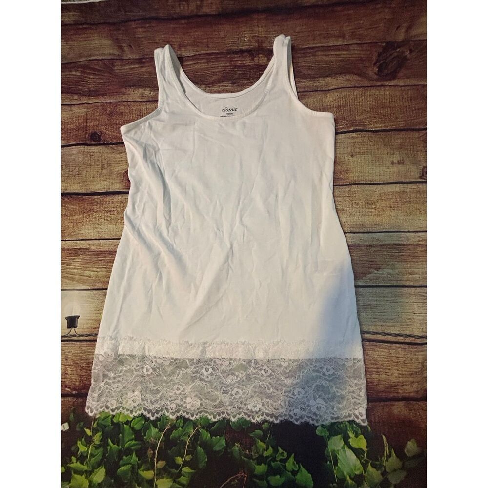 Soma White Long Lace Tank M